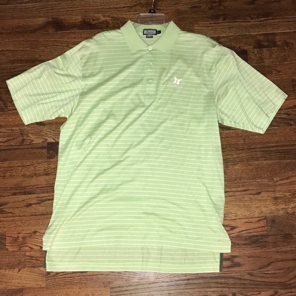 green and white stripped polo